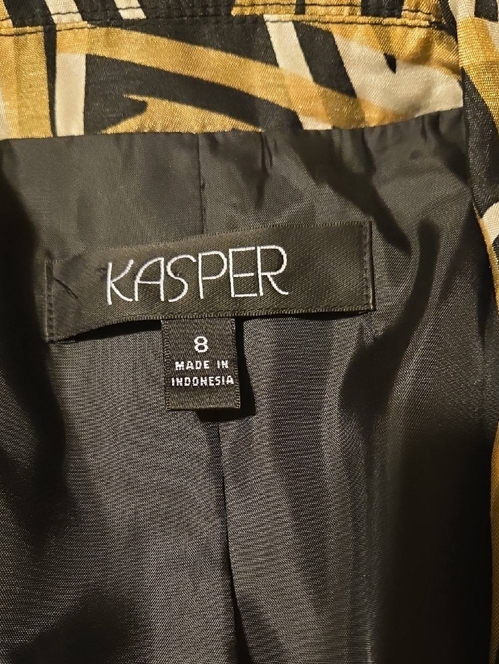 Kasper Black Blazer with Gold & Cream Geometric Accents - Picture 2 of 5